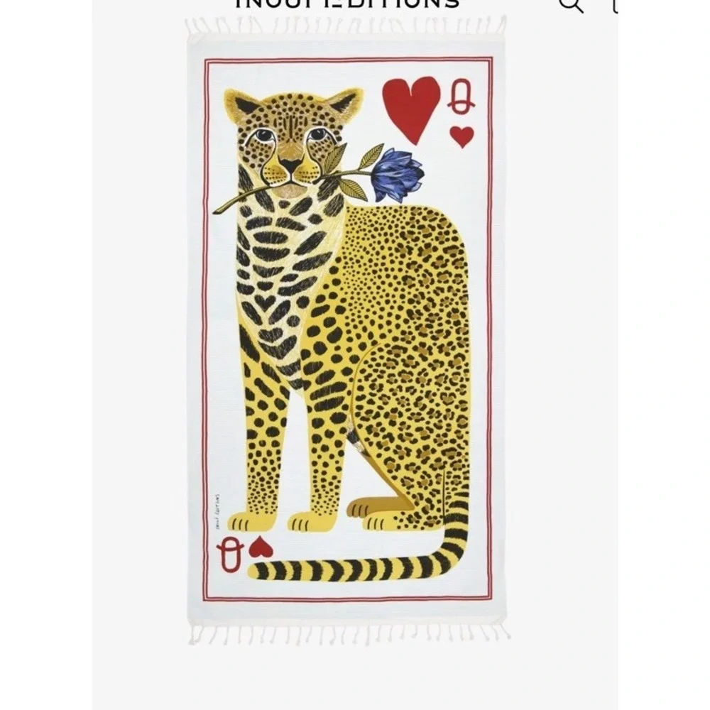 inoui editions fouta 100 queen yellow jaune‎ cheetah towel NWT